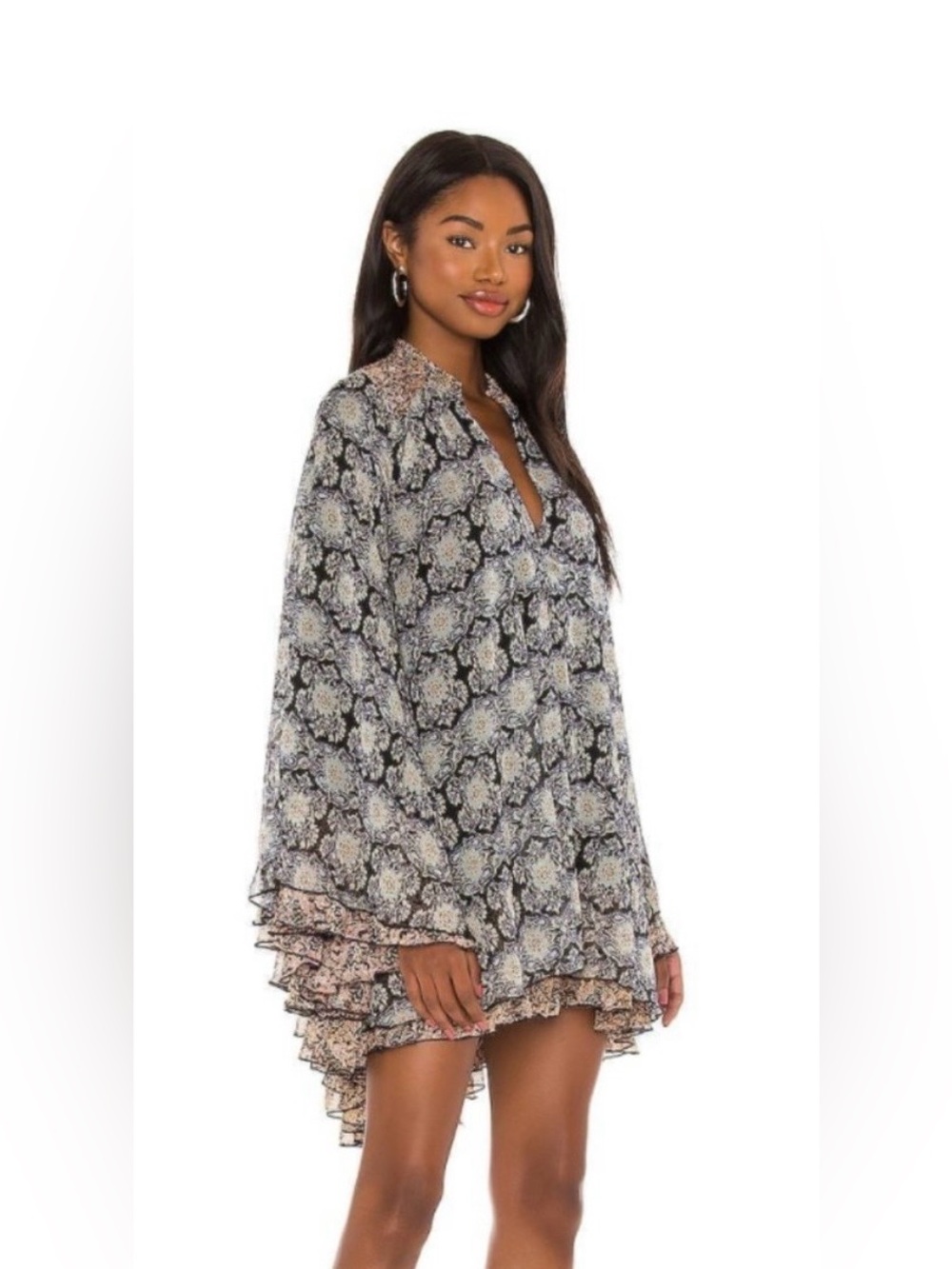 Free People Gabi Tunic Dress in Black Combo - Size M
